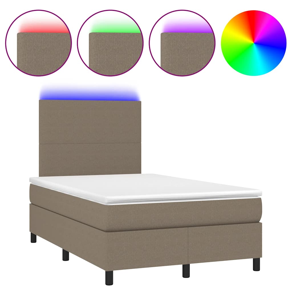 Sommier à lattes de lit matelas et LED taupe 120x190 cm tissu