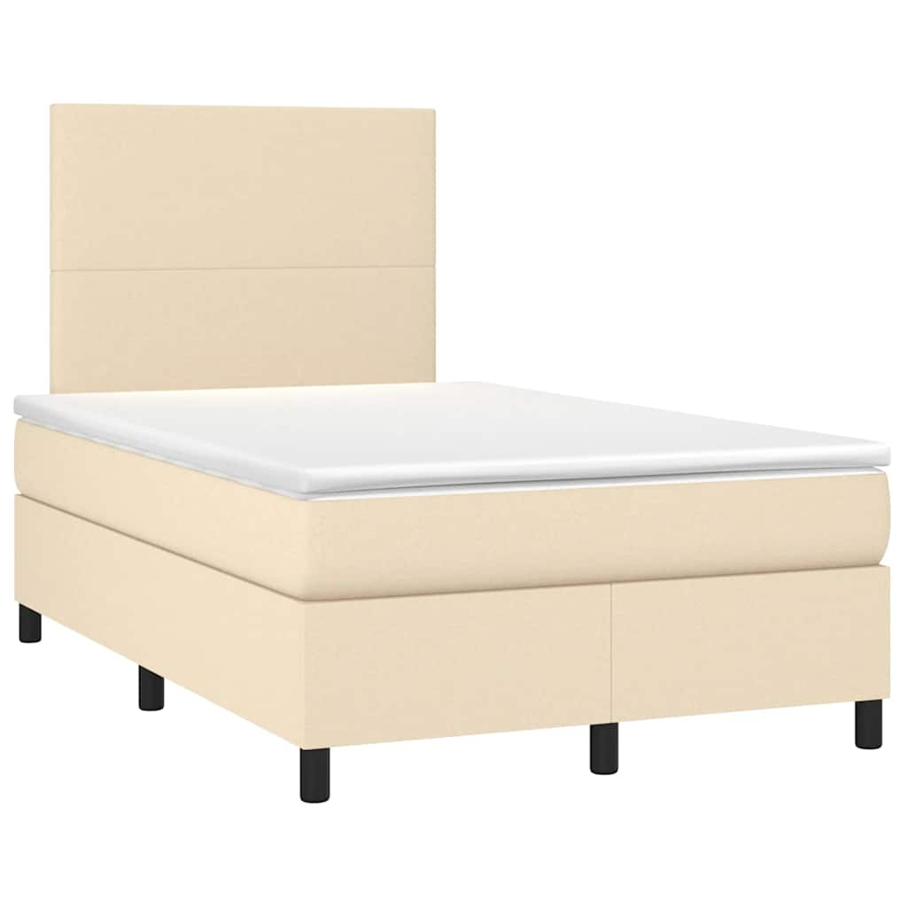 Sommier à lattes de lit matelas et LED crème 120x190 cm tissu