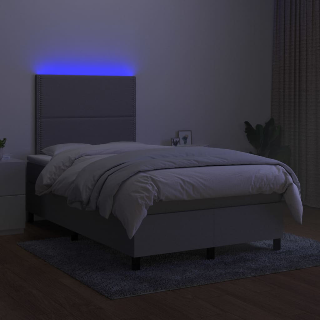 Slatted bed base LED mattress light gray 120x190 cm fabric