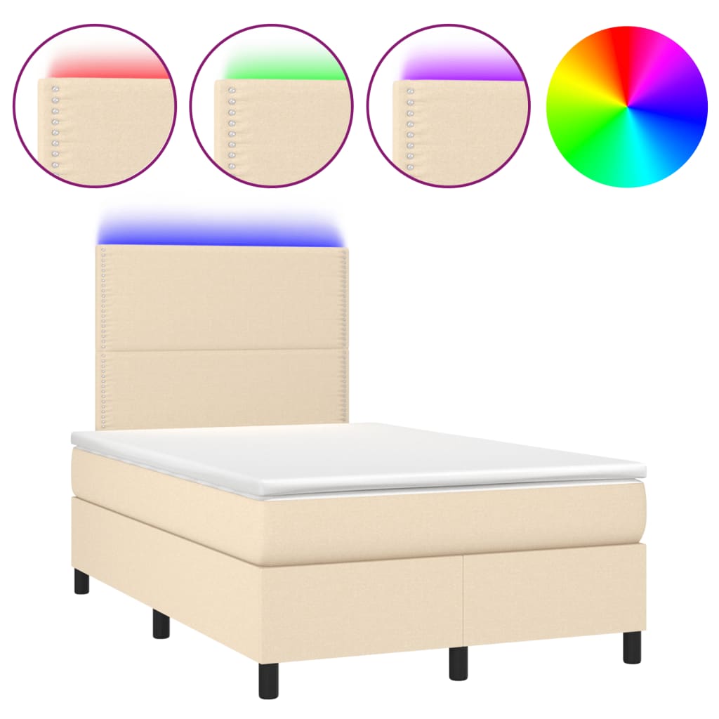 Sommier à lattes de lit matelas et LED crème 120x190 cm tissu