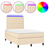 Sommier à lattes de lit matelas et LED crème 120x190 cm tissu