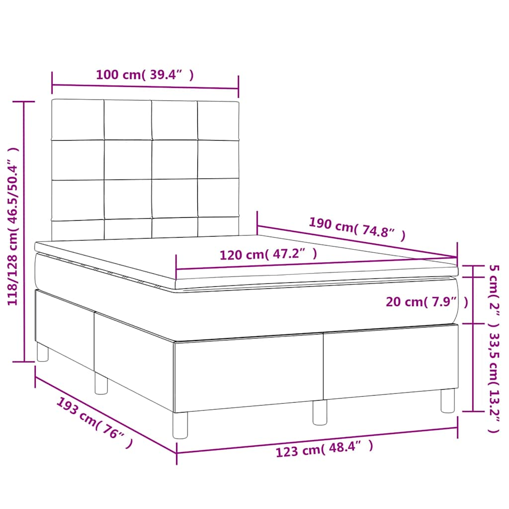 Sommier à lattes de lit matelas LED gris clair 120x190 cm tissu