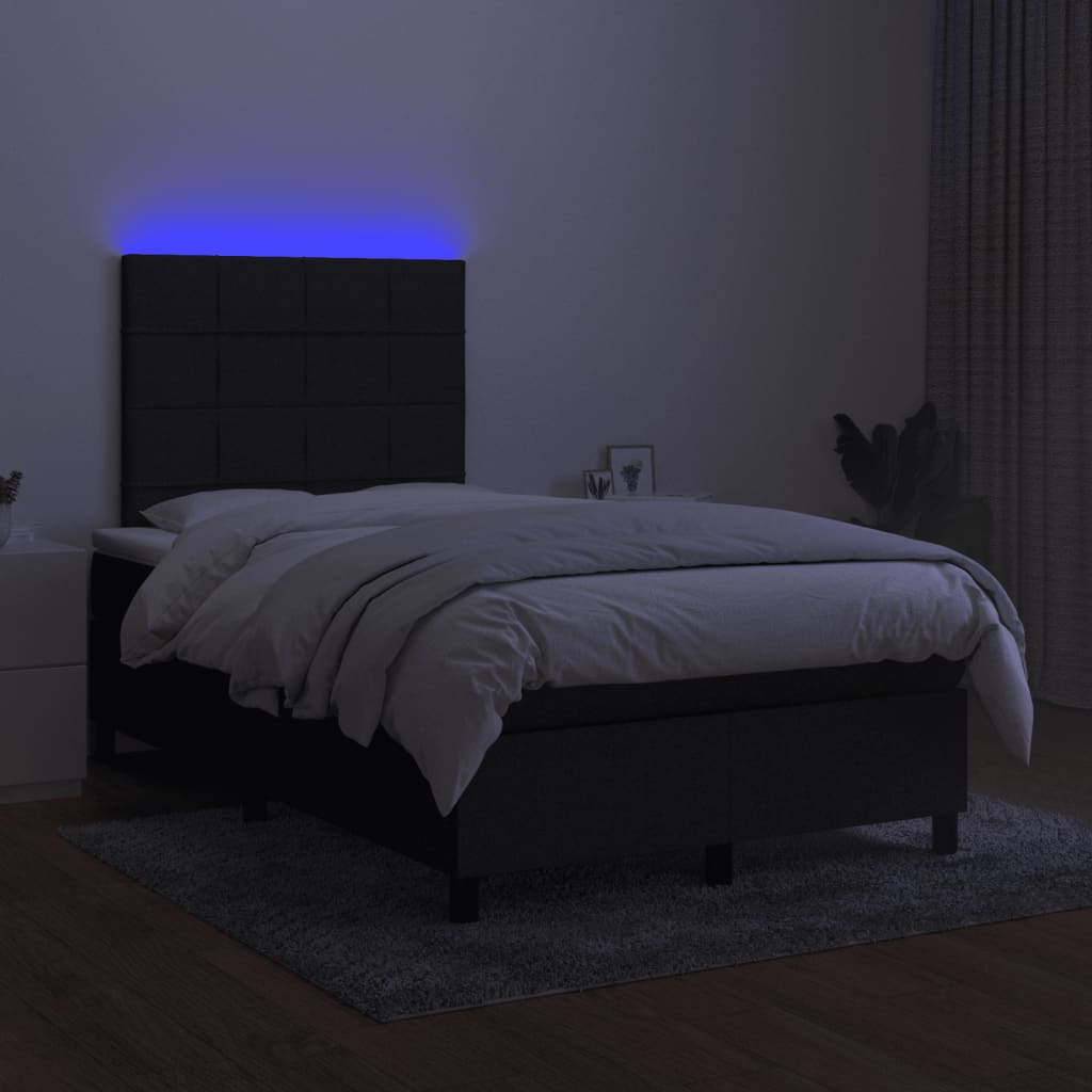 Sommier à lattes de lit matelas et LED noir 120x190 cm tissu