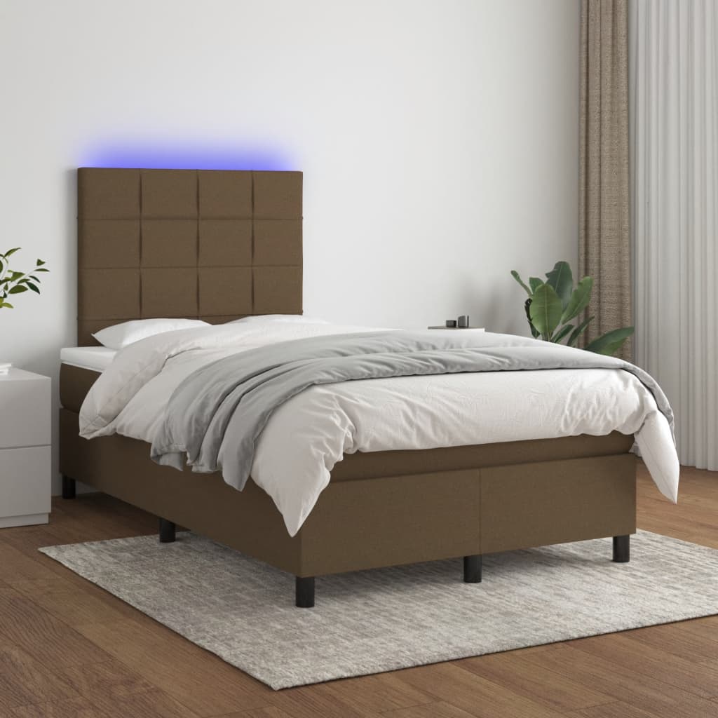 Sommier à lattes de lit matelas et LED marron foncé 120x190 cm