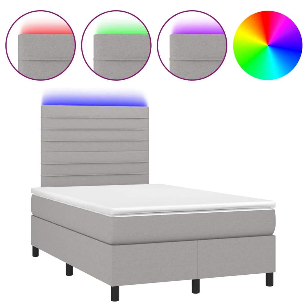 Sommier à lattes de lit matelas LED gris clair 120x190 cm tissu