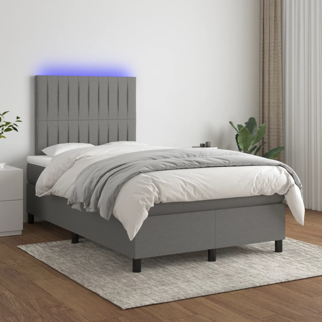 Slatted bed base LED mattress dark gray 120x190 cm fabric