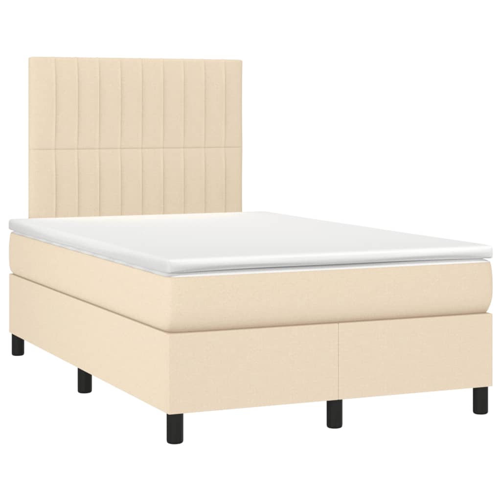 Sommier à lattes de lit matelas et LED crème 120x190 cm tissu