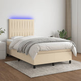 Sommier à lattes de lit matelas et LED crème 120x190 cm tissu