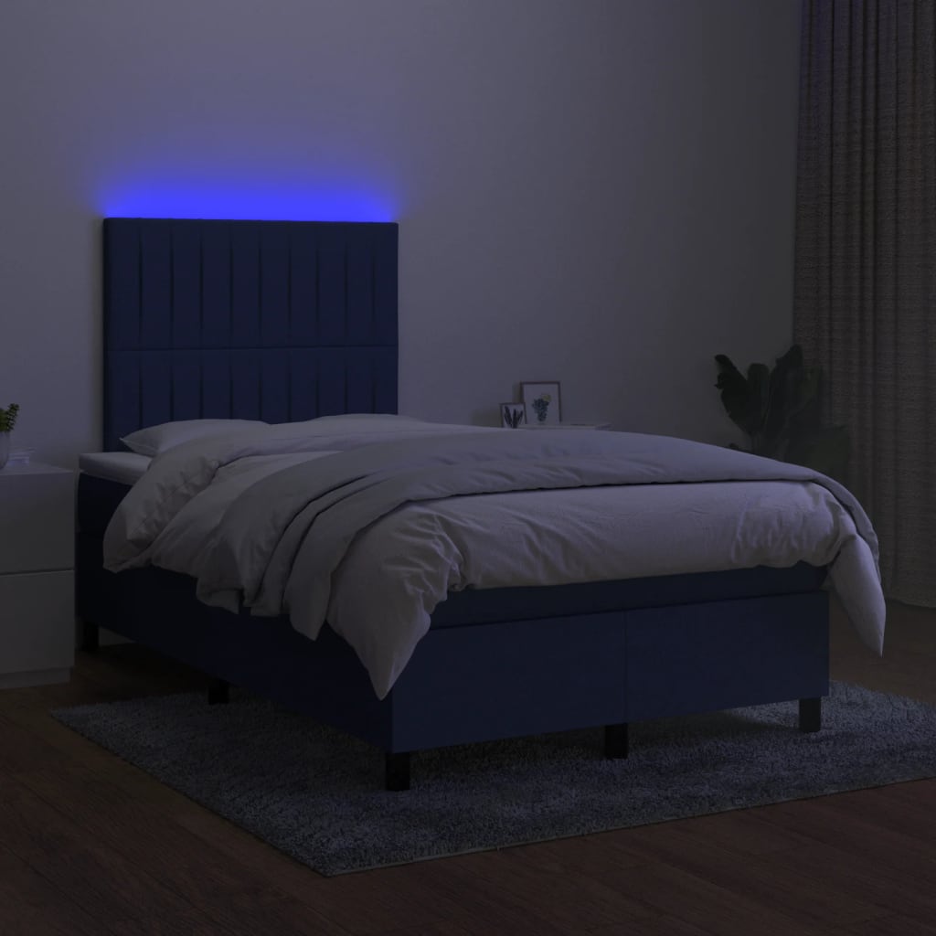 Bed slatted base mattress and blue LED 120x190 cm fabric