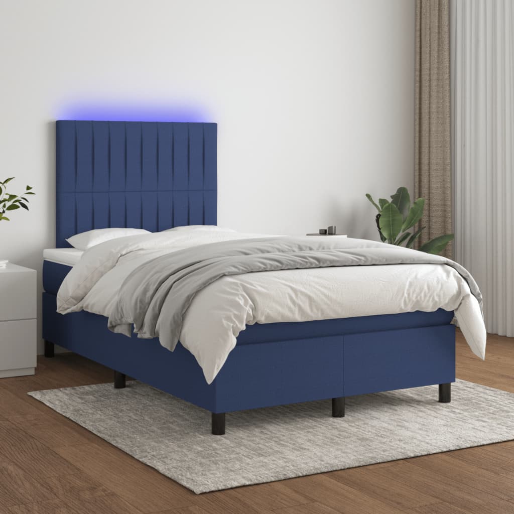 Bed slatted base mattress and blue LED 120x190 cm fabric