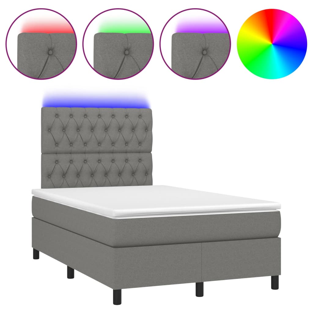 Sommier à lattes de lit matelas LED gris foncé 120x190 cm tissu