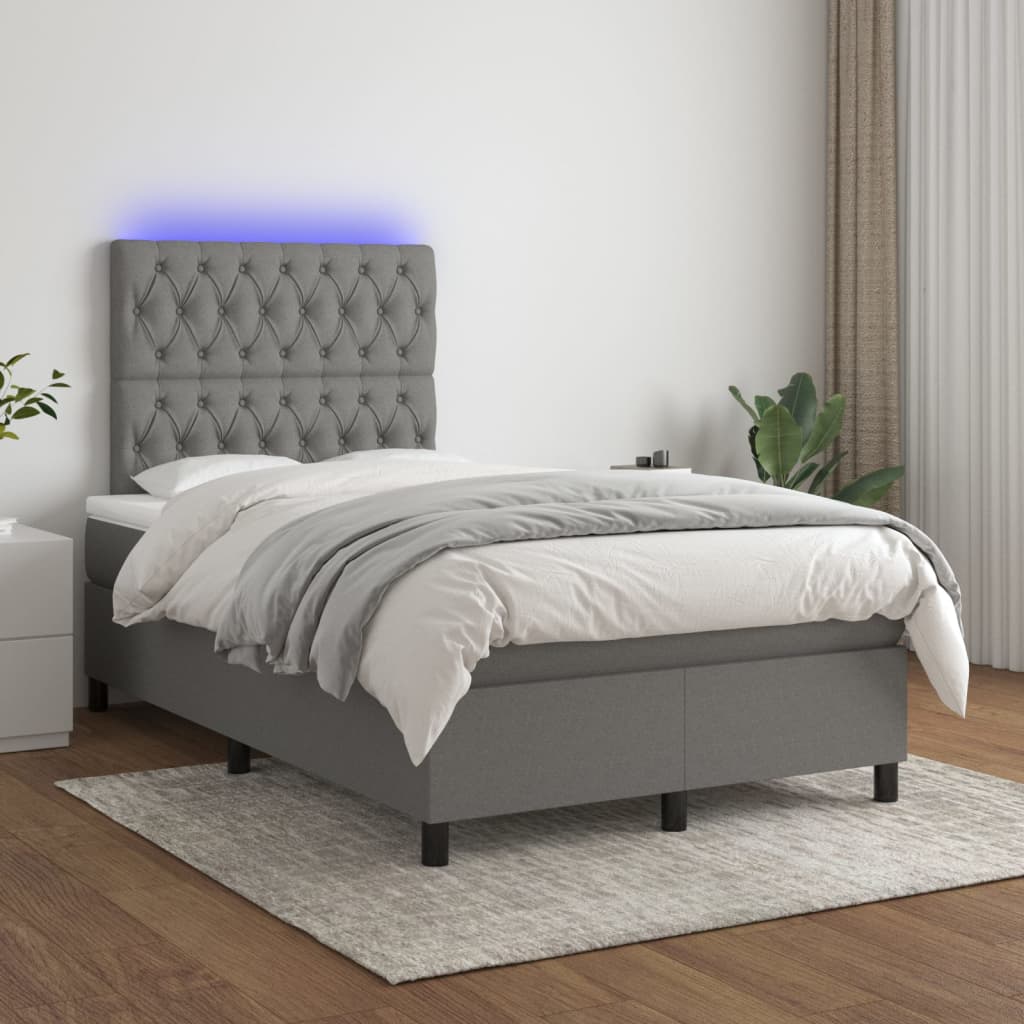 Slatted bed base LED mattress dark gray 120x190 cm fabric