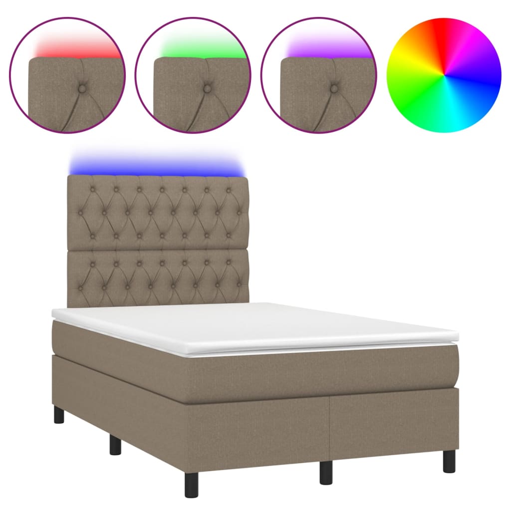 Sommier à lattes de lit matelas et LED taupe 120x190 cm tissu