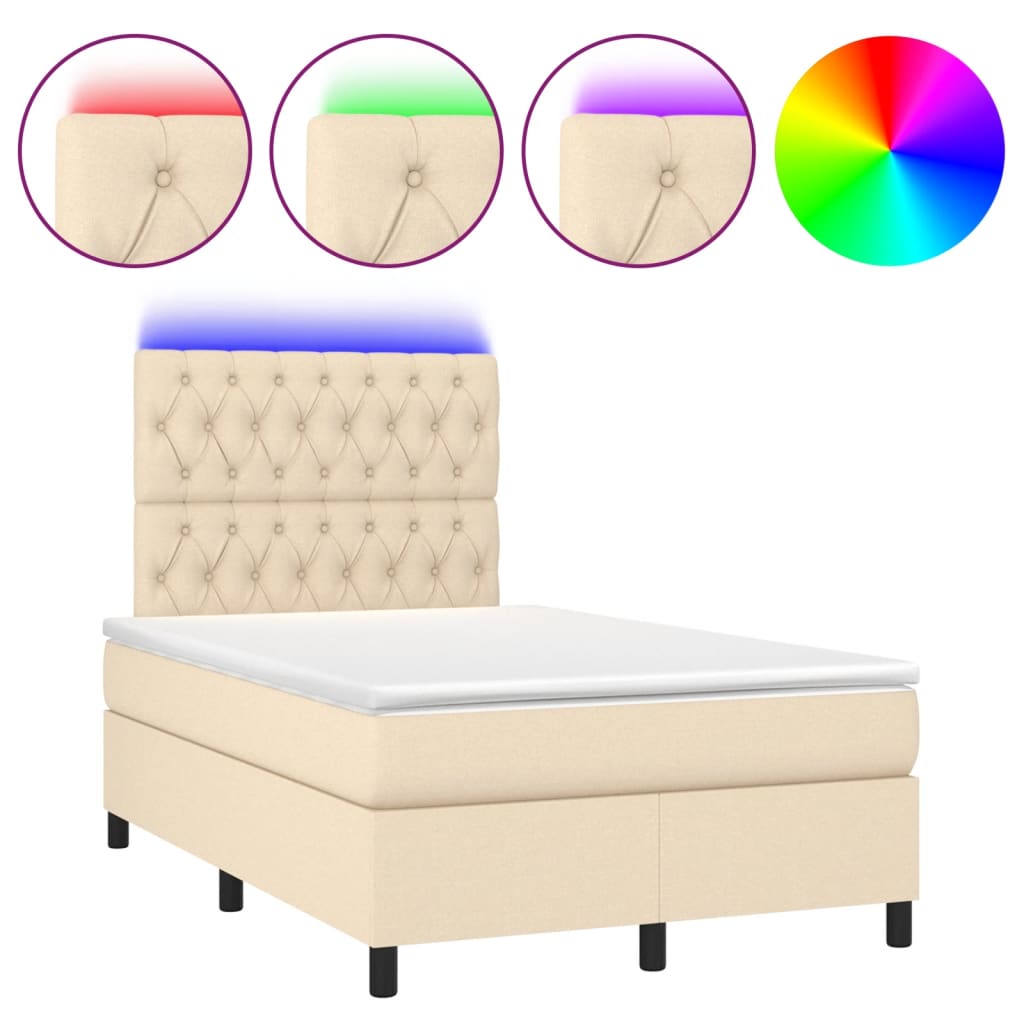 Sommier à lattes de lit matelas et LED crème 120x190 cm tissu