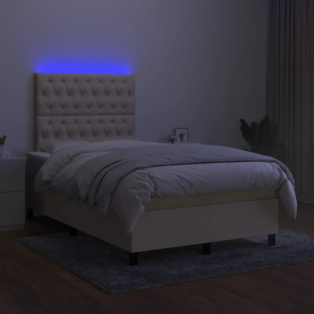 Sommier à lattes de lit matelas et LED crème 120x190 cm tissu