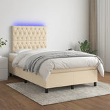 Sommier à lattes de lit matelas et LED crème 120x190 cm tissu