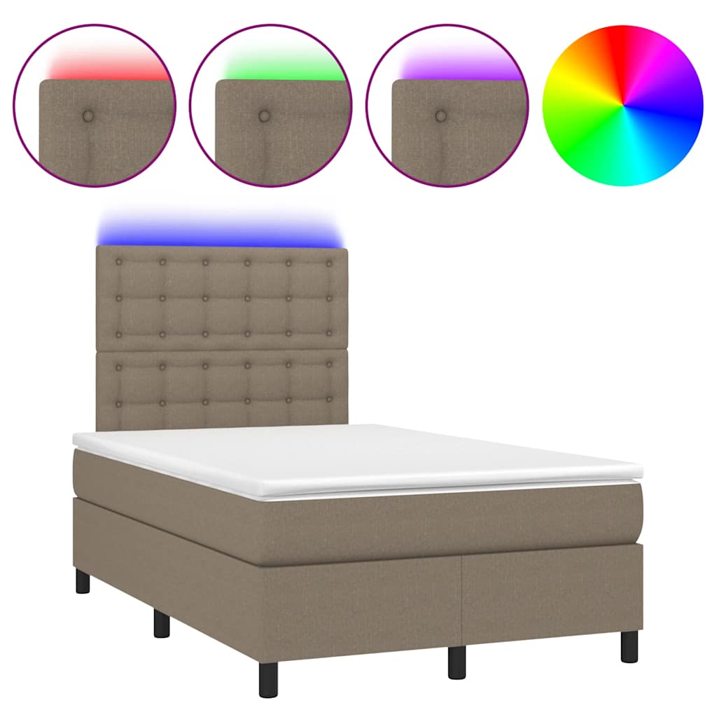 Sommier à lattes de lit matelas et LED taupe 120x190 cm tissu