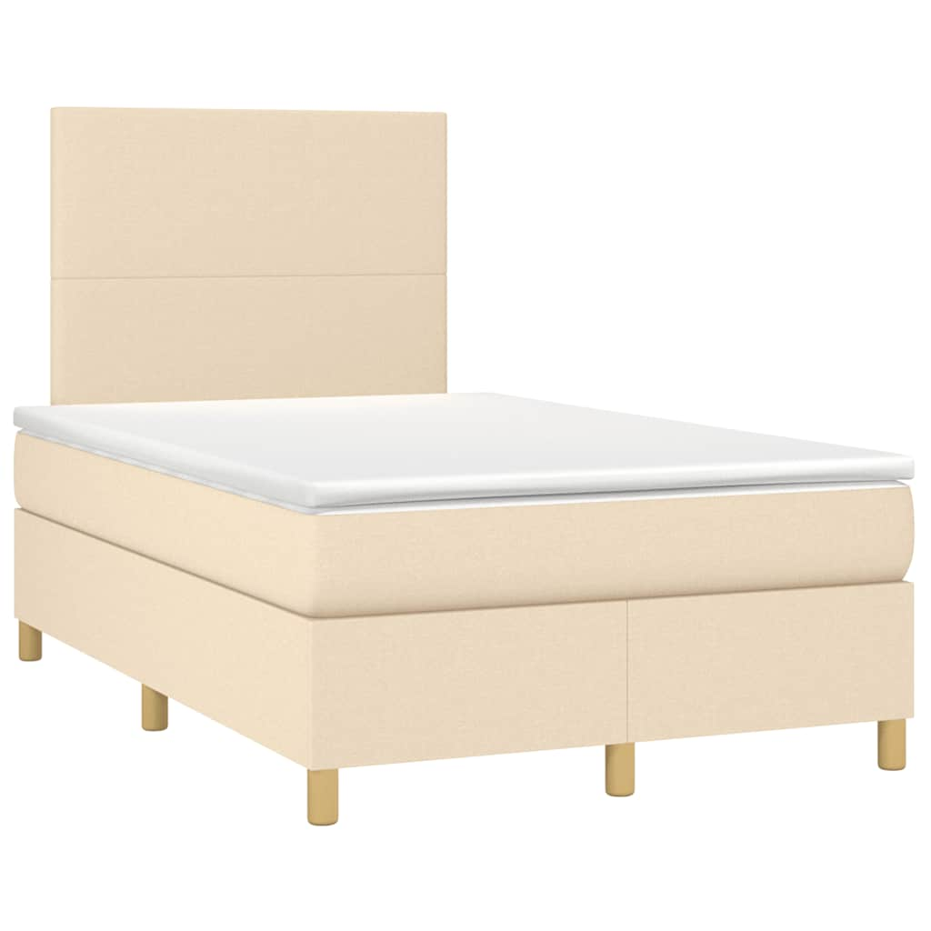 Sommier à lattes de lit matelas et LED crème 120x190 cm tissu