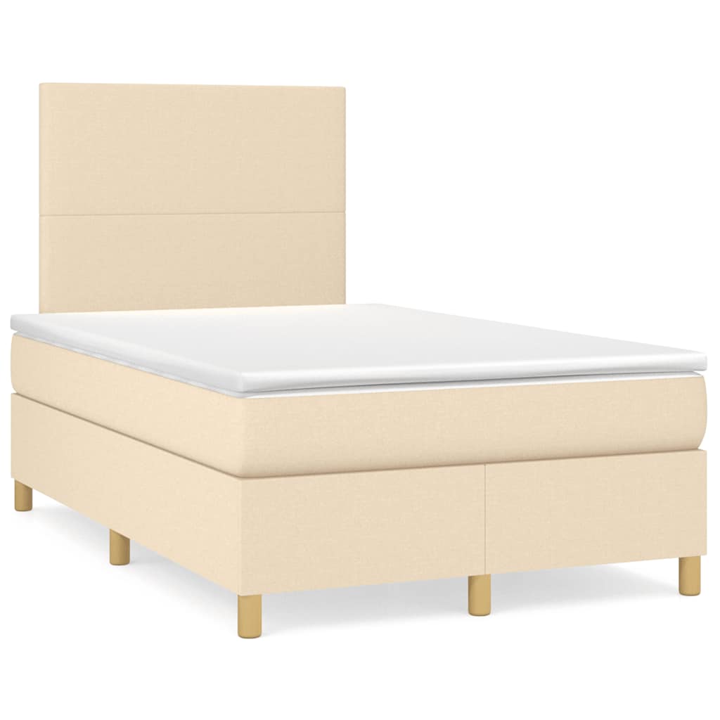 Sommier à lattes de lit matelas et LED crème 120x190 cm tissu