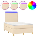 Sommier à lattes de lit matelas et LED crème 120x190 cm tissu