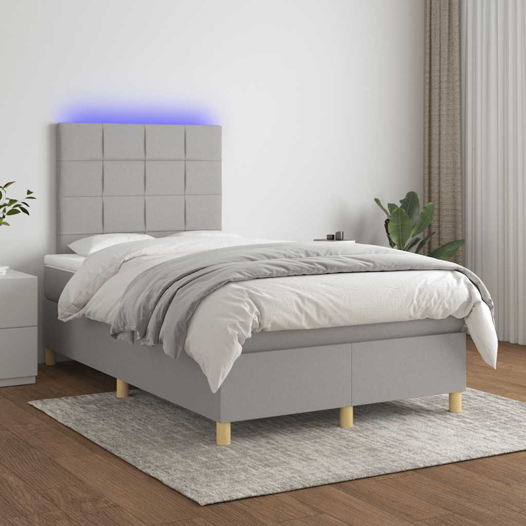 Sommier à lattes de lit matelas LED gris clair 120x190 cm tissu