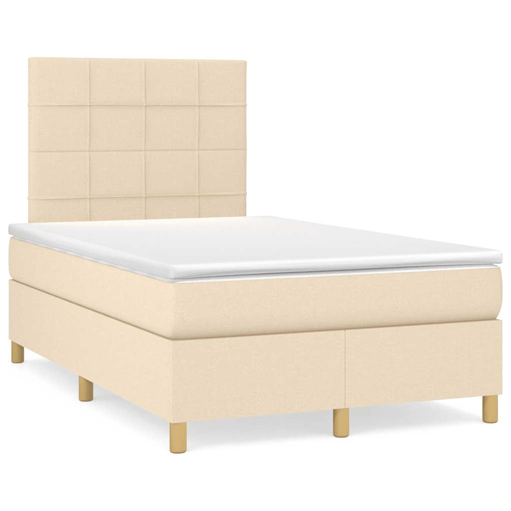 Sommier à lattes de lit matelas et LED crème 120x190 cm tissu