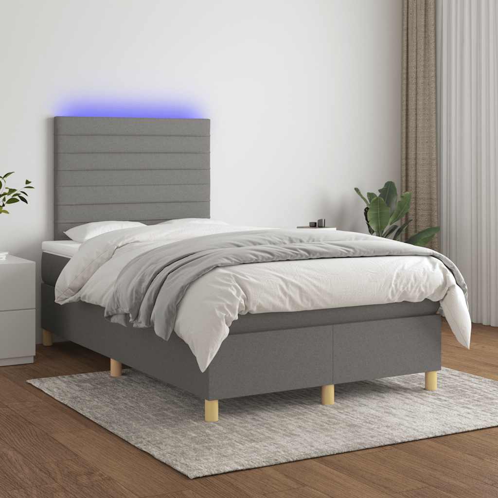 Sommier à lattes de lit matelas LED gris foncé 120x190 cm tissu