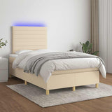 Sommier à lattes de lit matelas et LED crème 120x190 cm tissu