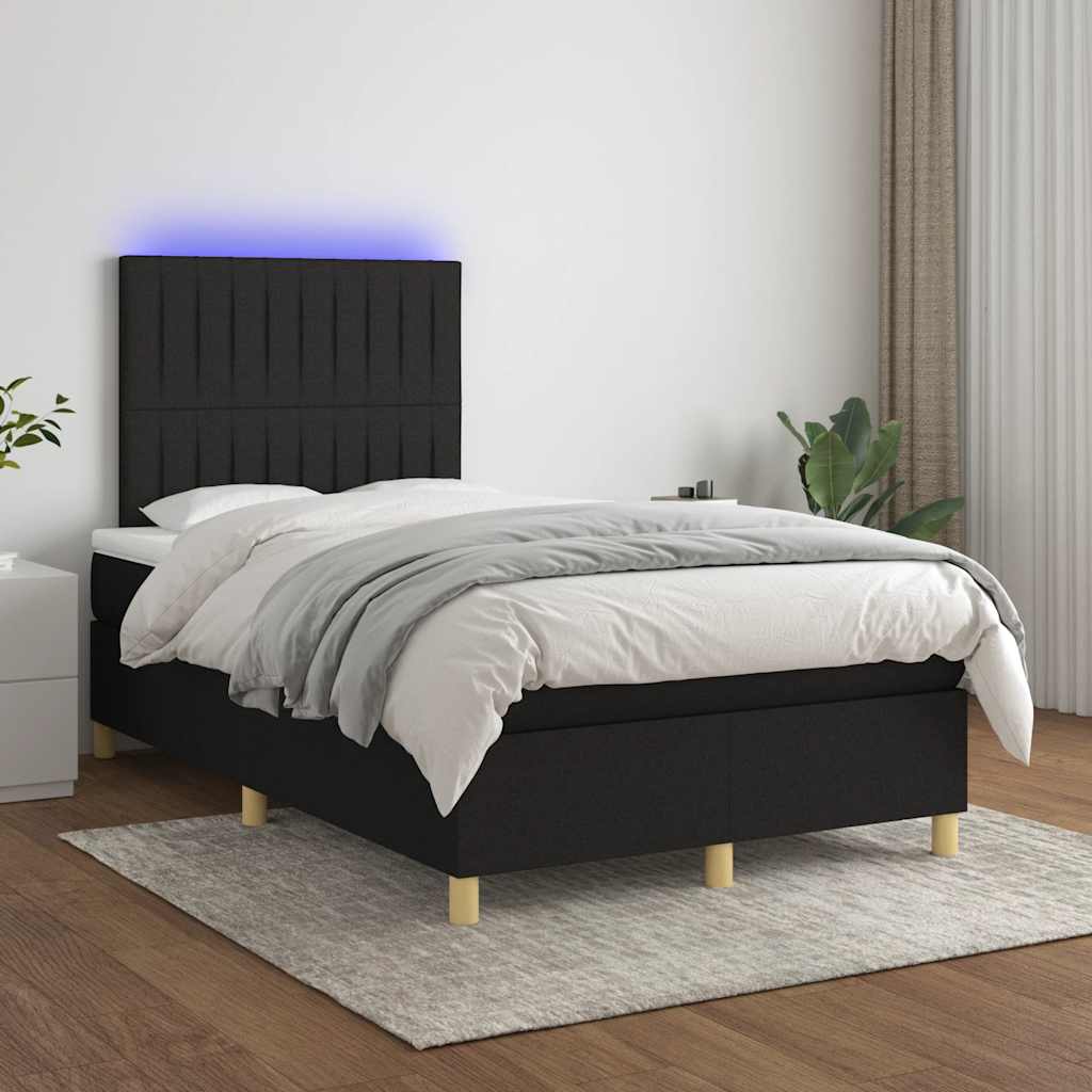 Sommier à lattes de lit matelas et LED noir 120x190 cm tissu