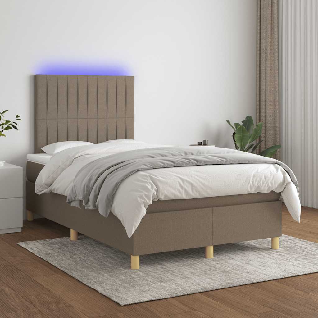 Sommier à lattes de lit matelas et LED taupe 120x190 cm tissu