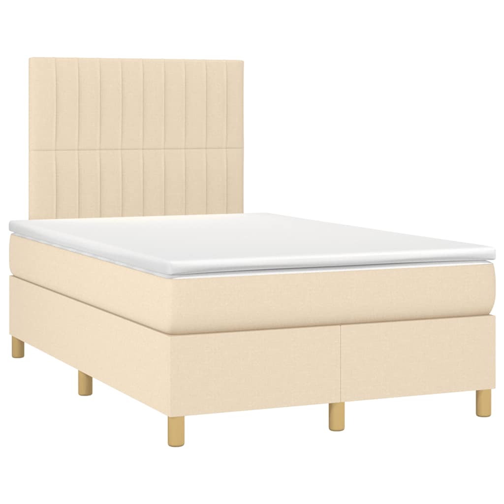 Sommier à lattes de lit matelas et LED crème 120x190 cm tissu