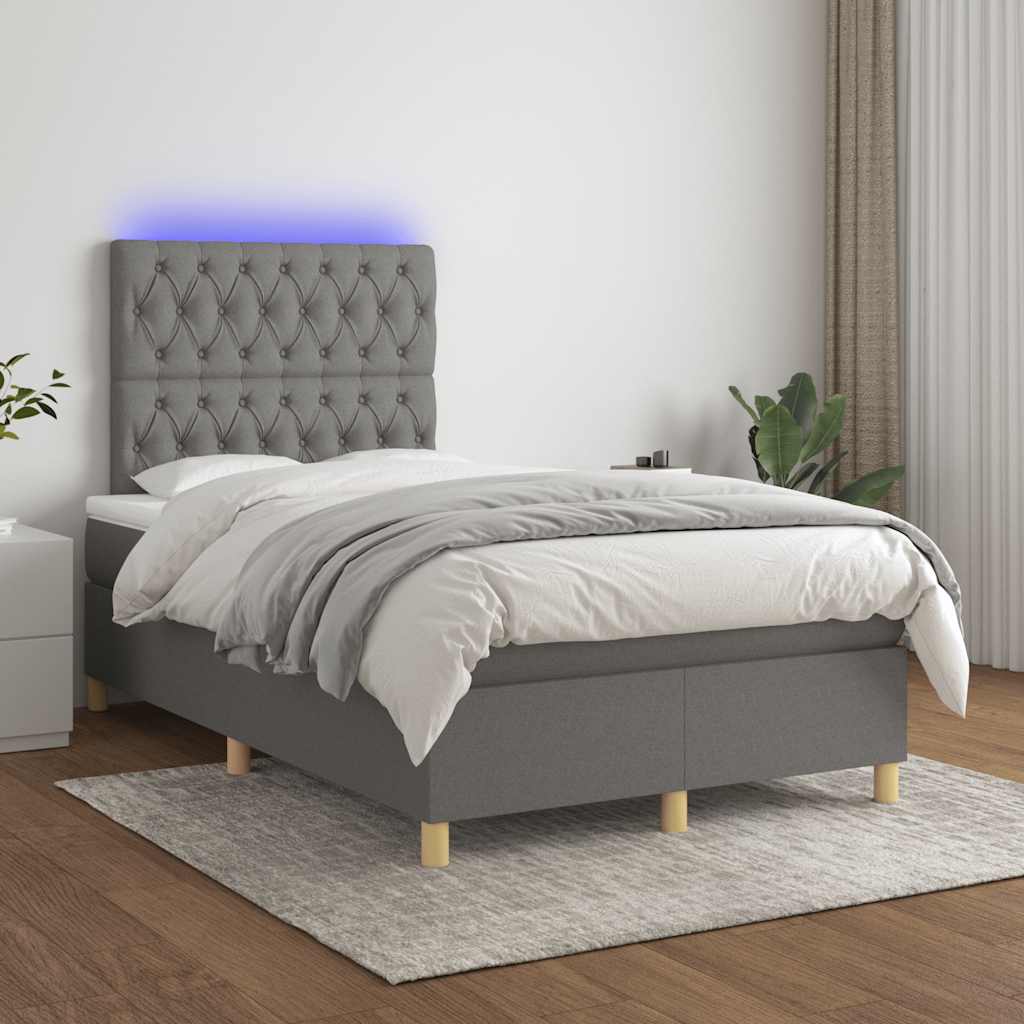 Sommier à lattes de lit matelas LED gris foncé 120x190 cm tissu