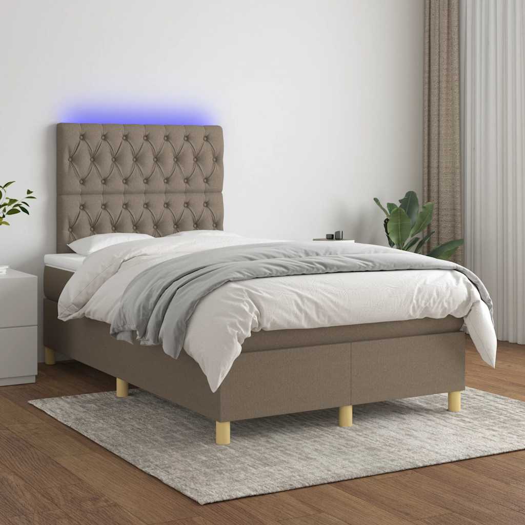 Sommier à lattes de lit matelas et LED taupe 120x190 cm tissu