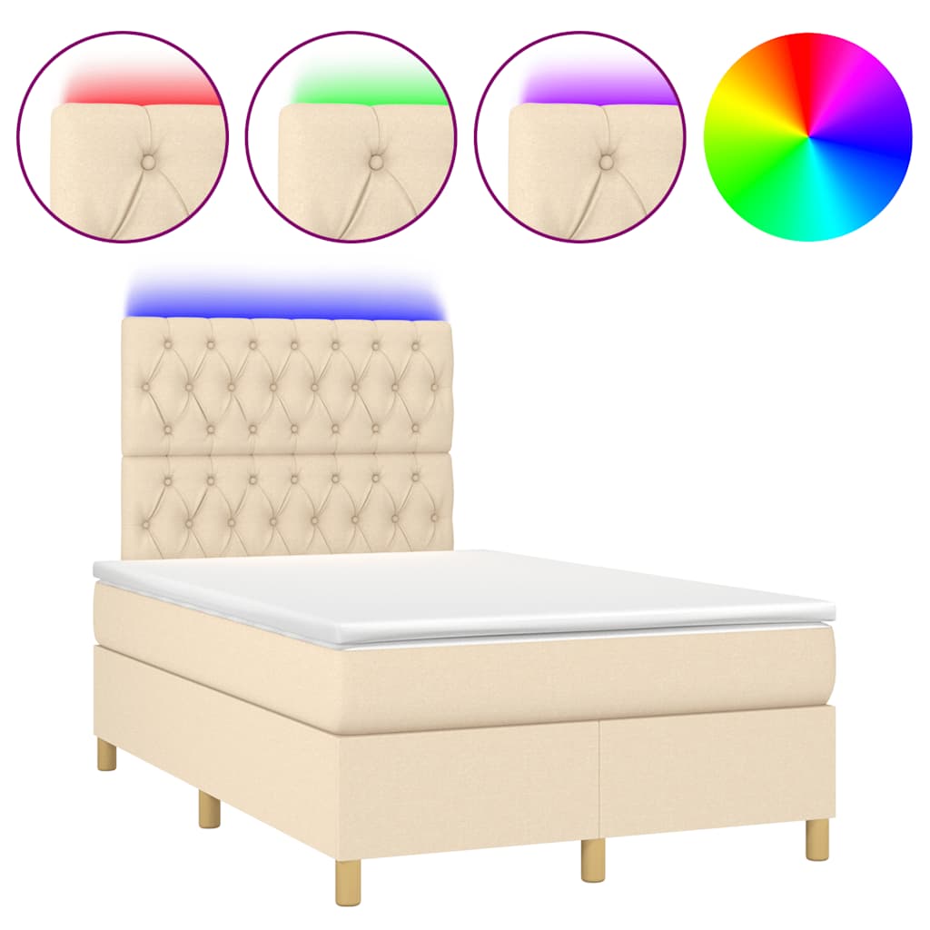 Sommier à lattes de lit matelas et LED crème 120x190 cm tissu