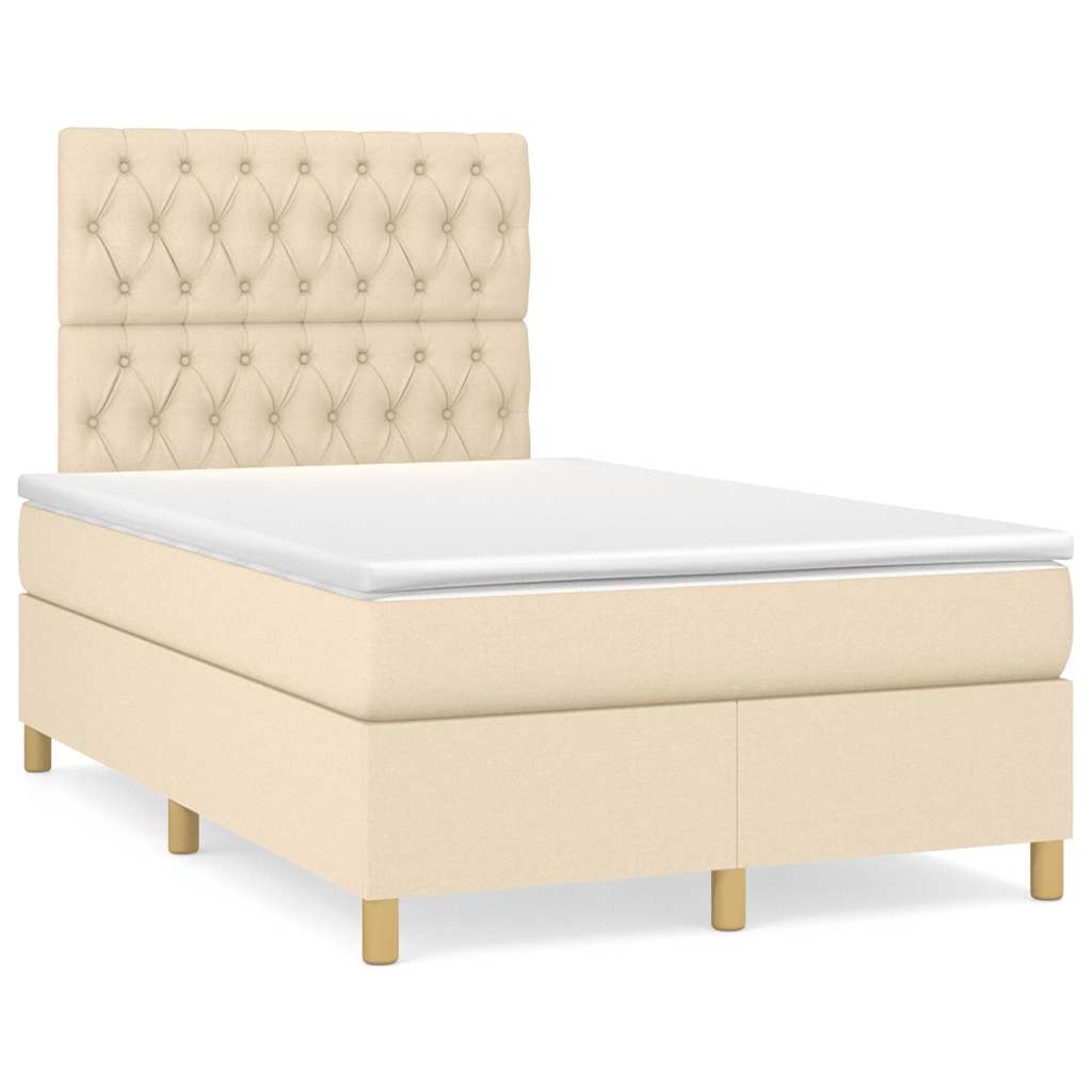 Sommier à lattes de lit matelas et LED crème 120x190 cm tissu