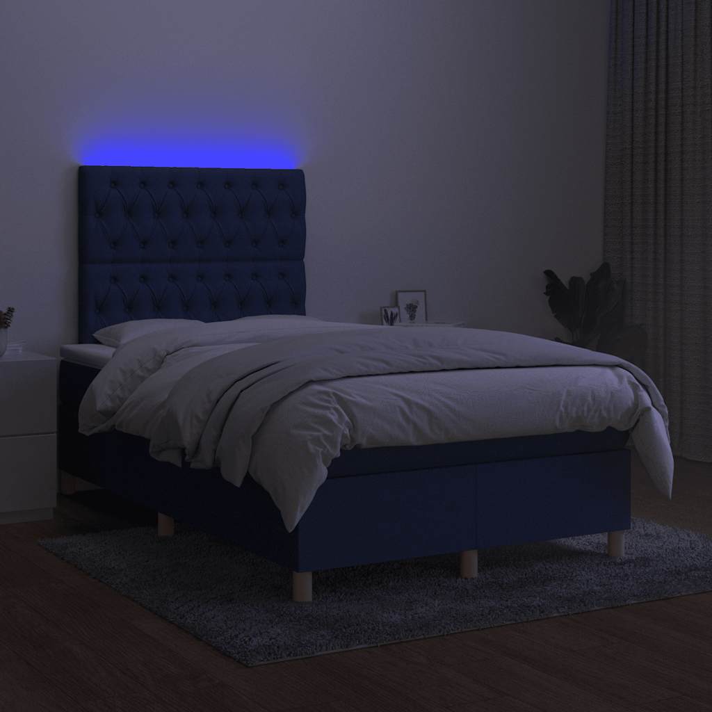 Sommier à lattes de lit matelas et LED bleu 120x190 cm tissu