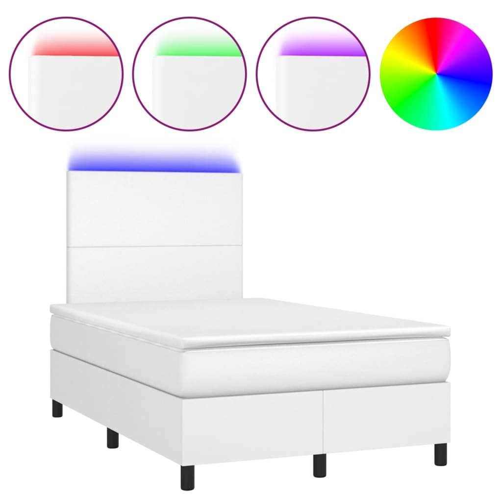 Sommier à lattes de lit matelas LED blanc 120x190 cm similicuir