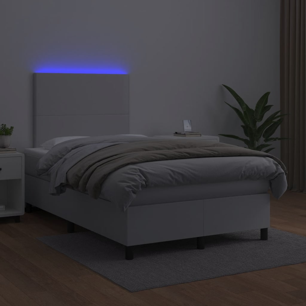 Sommier à lattes de lit matelas LED blanc 120x190 cm similicuir