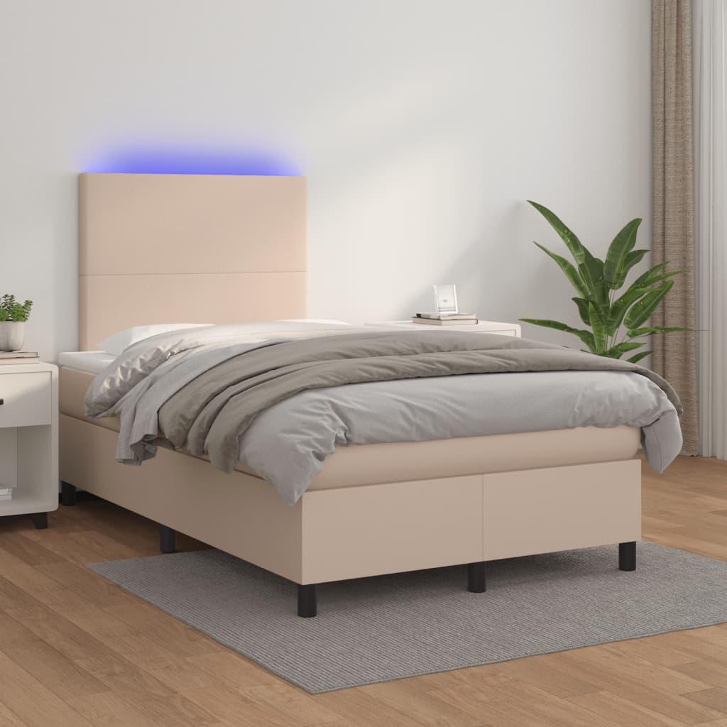 Sommier à lattes de lit avec matelas LED cappuccino 120x190 cm