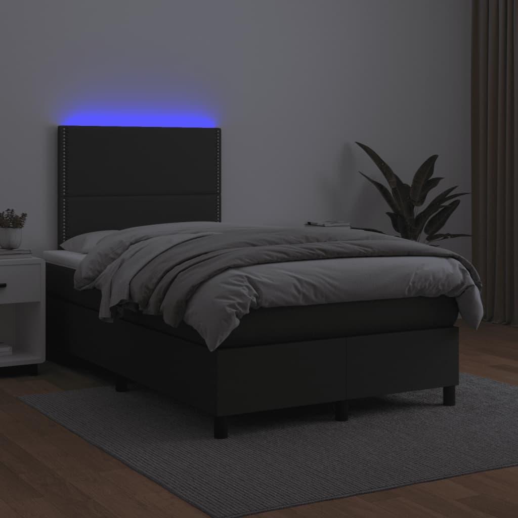 Sommier à lattes de lit matelas LED noir 120x190 cm similicuir