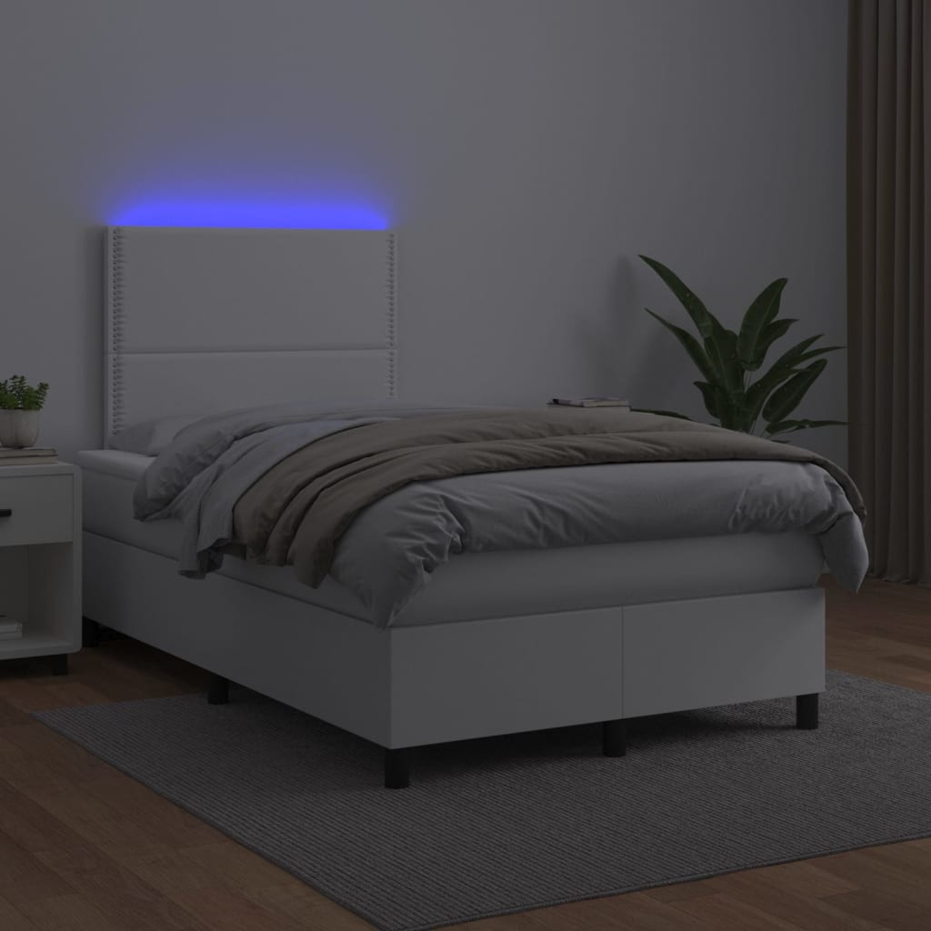 Sommier à lattes de lit matelas LED blanc 120x190 cm similicuir