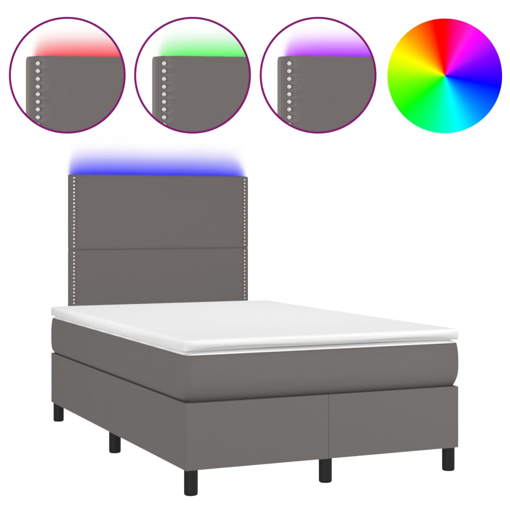 Sommier à lattes de lit matelas LED gris 120x190 cm similicuir