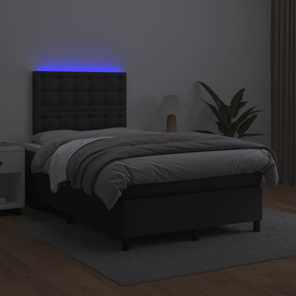 Sommier à lattes de lit matelas LED noir 120x190 cm similicuir