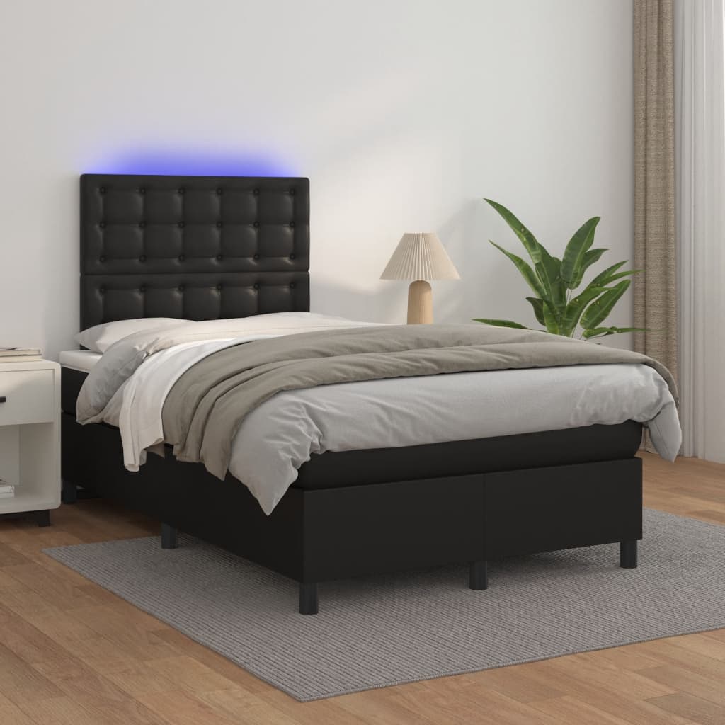 Sommier à lattes de lit matelas LED noir 120x190 cm similicuir