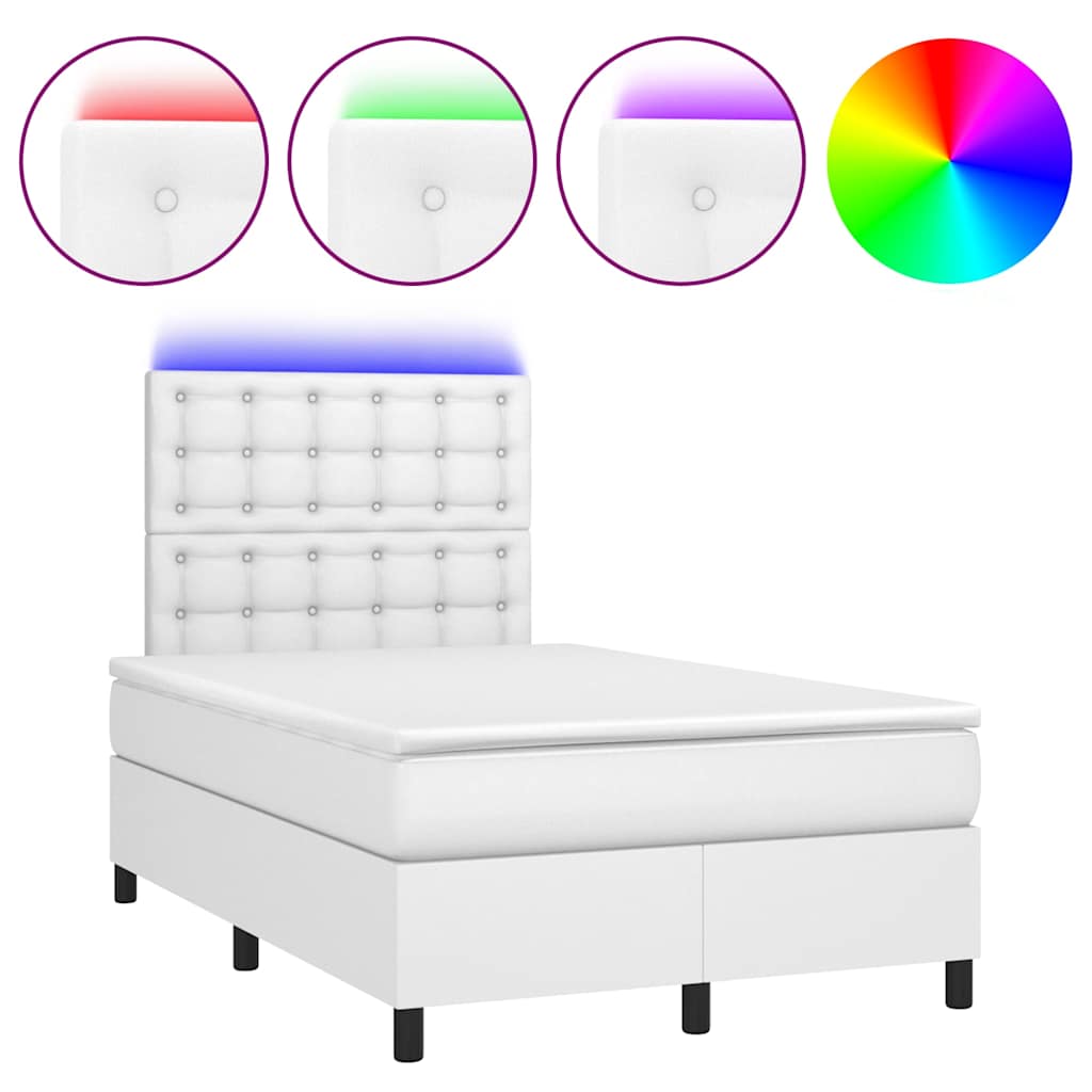 Sommier à lattes de lit matelas LED blanc 120x190 cm similicuir