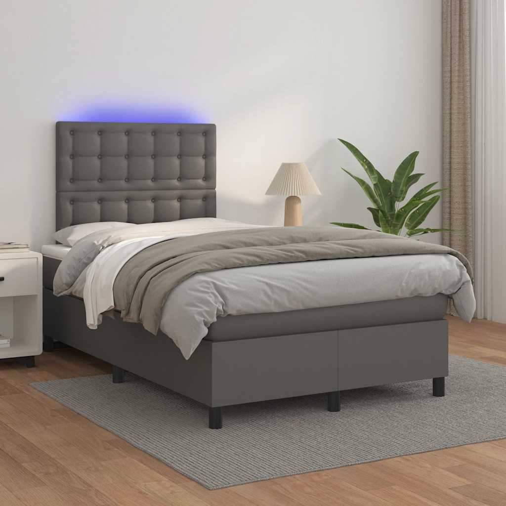 Sommier à lattes de lit matelas LED gris 120x190 cm similicuir