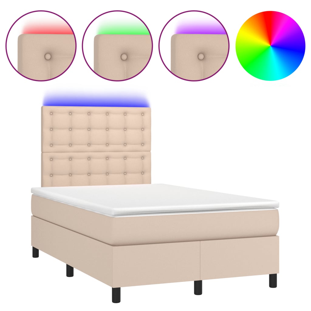 Sommier à lattes de lit avec matelas LED cappuccino 120x190 cm