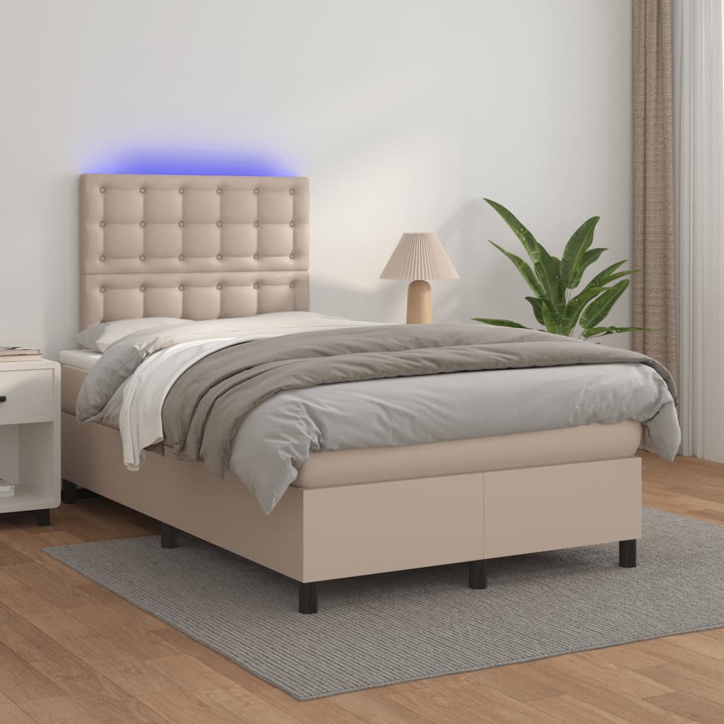 Sommier à lattes de lit avec matelas LED cappuccino 120x190 cm