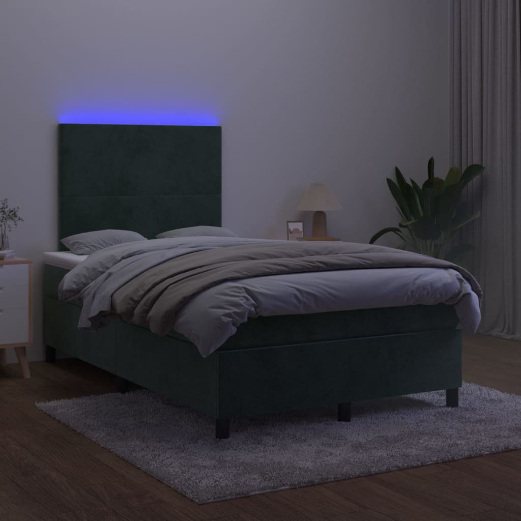 Sommier à lattes de lit avec matelas LED vert foncé 120x190 cm