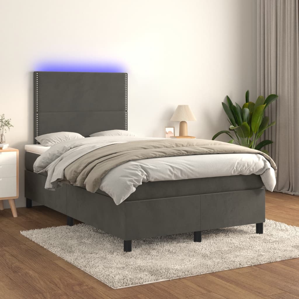 Sommier à lattes de lit avec matelas LED gris foncé 120x190 cm